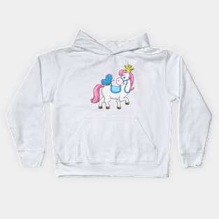 Horse as a princess with crown and butterfly Kids Hoodie